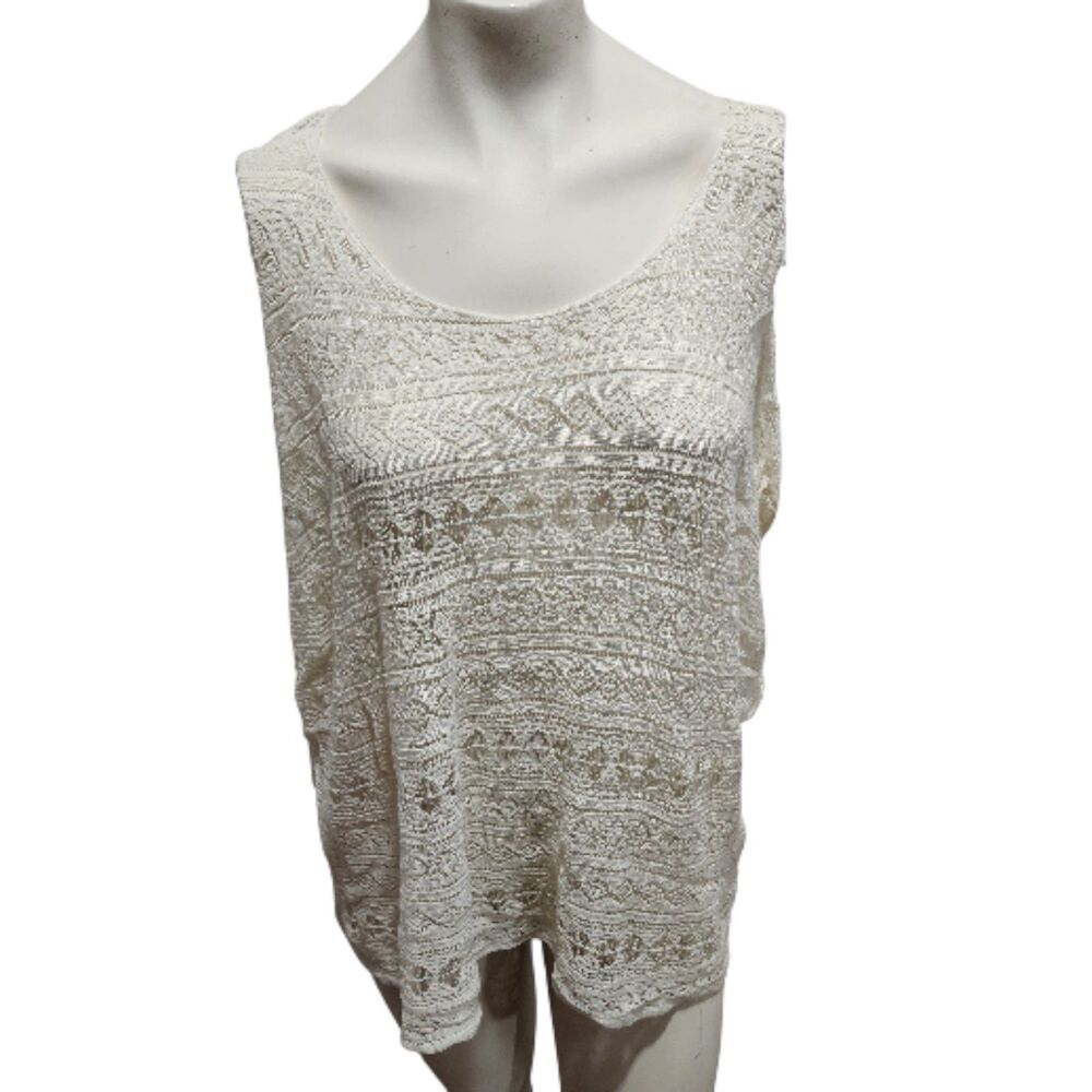 Denim & Supply Ralph Lauren L Boho Crochet Lace‎ Linen Blend Top Cream Festival